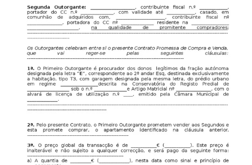 Exemplo de minuta de CPCV, contrato de promessa de compra e Venda, CPCV