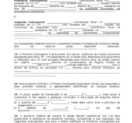 Exemplo de minuta de CPCV, contrato de promessa de compra e Venda, CPCV